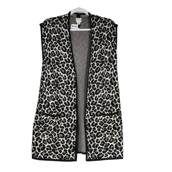 Chicos Cardigan Sweater Vest Womens Size 1 Small Black Brown Animal Print Luxe - Picture 1 of 6